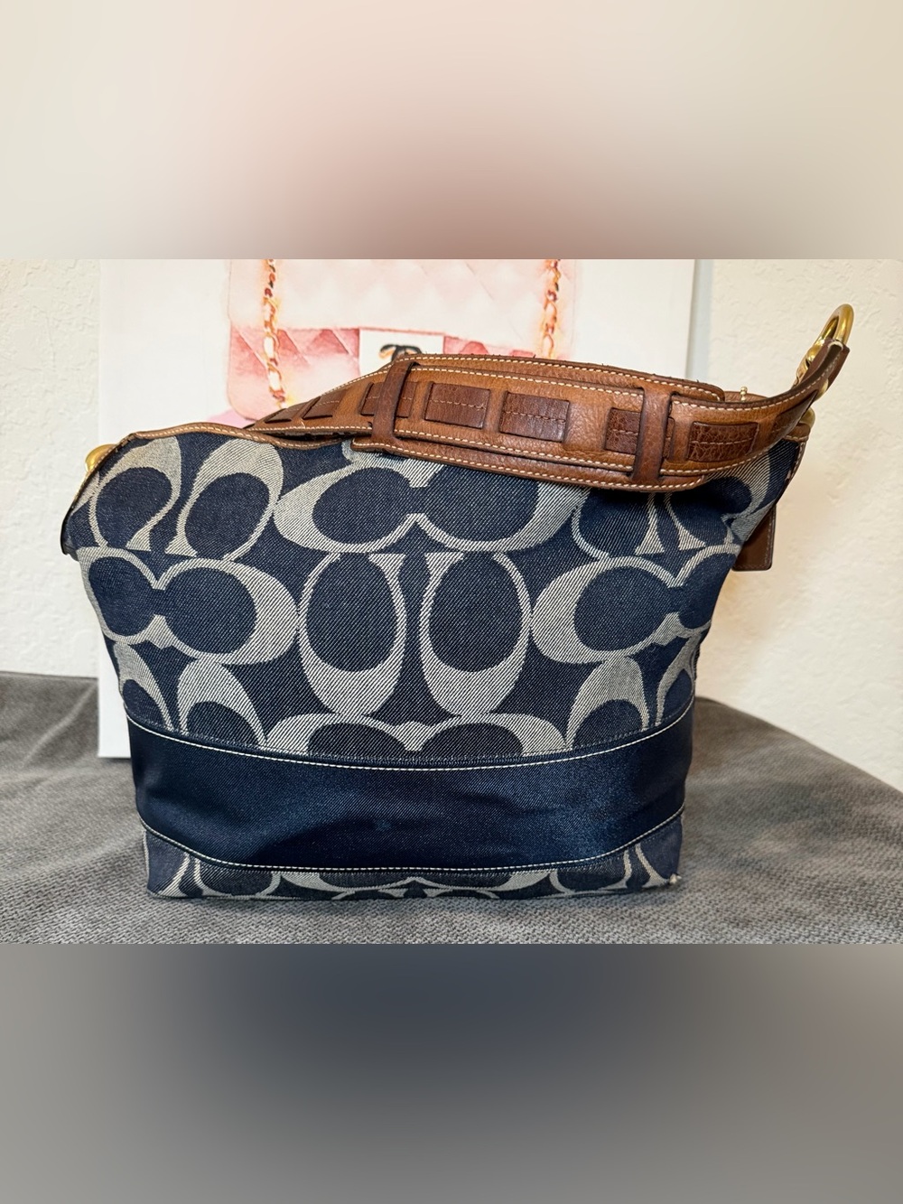 Coach Denim Signature Stripe Shoulder Hobo Bag No. C0768-11182 - Picture 3 of 12
